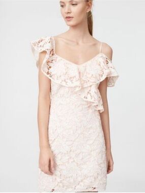 Club Monaco Blush Lace One-Shoulder Ruffle Dress